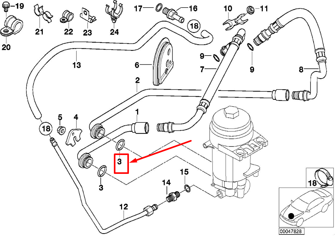 new bmw z8 e52 oil filter hose pipe line o-ring 1702916 11421702916 original
