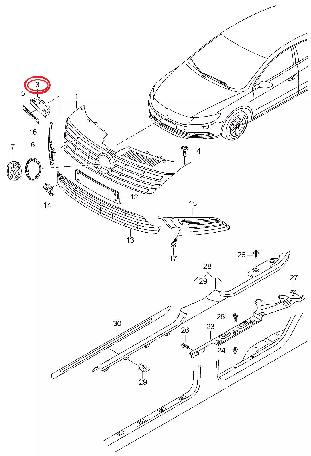 NEW VW CC 12-17 BLACK CHROME FRONT GRILLE R LINE BADGE 3C8853948BFXC