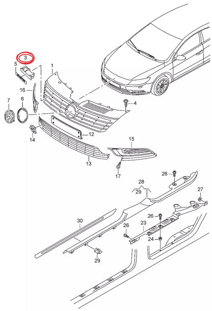 NEW VW CC 12-17 BLACK CHROME FRONT GRILLE R LINE BADGE 3C8853948BFXC