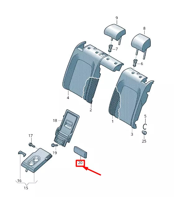 NEW VW T-ROC A11 REAR CENTER SEAT INTERMEDIATE PADDING 5G0885873BLI8