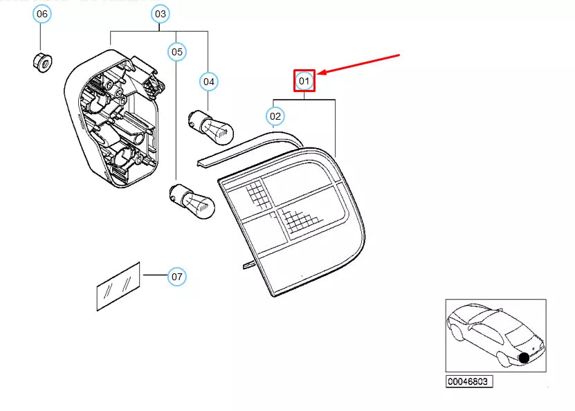 NEW BMW 3 TOURING E46 REAR RIGHT TAIL LIGHT IN TRUNK LID 63218368760 ORIGINAL