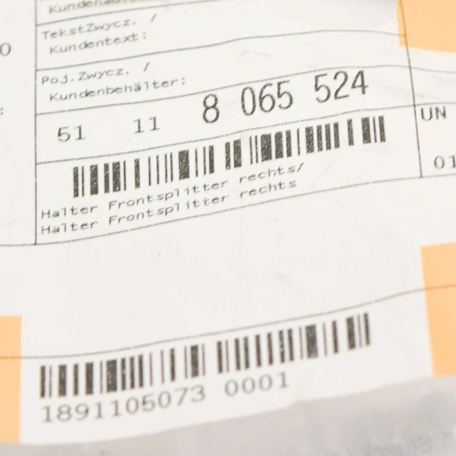 NEW BMW 3 F80 M3 FRONT RIGHT BUMPER SPLITTER HOLDER 51118065524 ORIGINAL