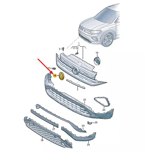 NEW VW T-CROSS C11 FRONT RADIATOR GRILLE BADGE 5H0853601MDPJ ORIGINAL