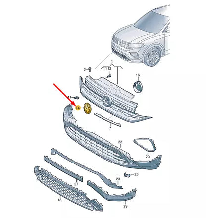 NEW VW T-CROSS C11 FRONT RADIATOR GRILLE BADGE 5H0853601MDPJ ORIGINAL
