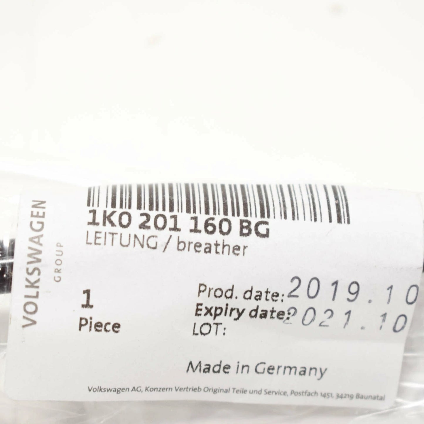 NEW AUDI A3 8P ACTIVATED CHARCOAL CONTAINER BREATHER LINE 1K0201160BG ORIGINAL