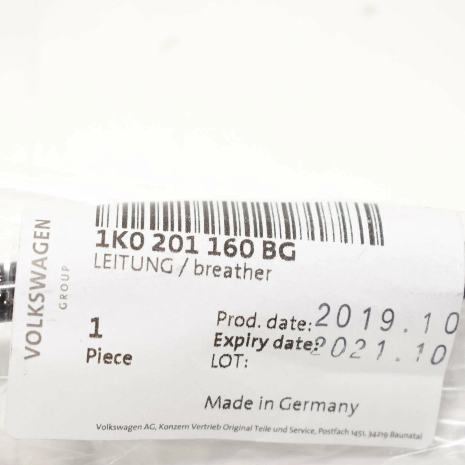 NEW AUDI A3 8P ACTIVATED CHARCOAL CONTAINER BREATHER LINE 1K0201160BG ORIGINAL