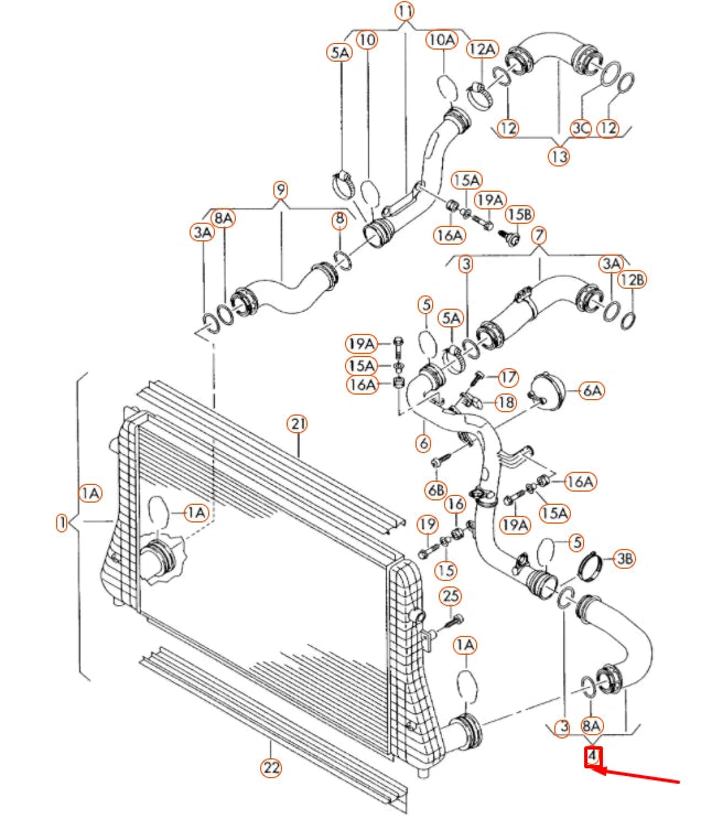 NEW VW PASSAT B6 LOWER CHARGE AIR COOLER PRESSURE HOSE 3C0145834K ORIGINAL