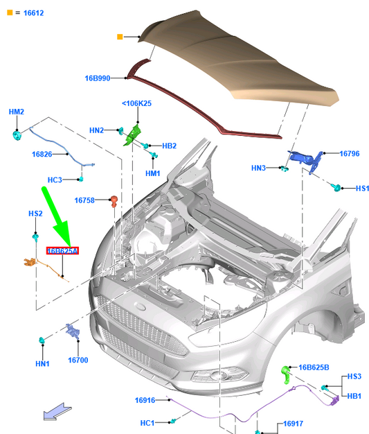 new ford galaxy mk3 cd390 front hood handle assy em2b-16a770-bb 2007227 original