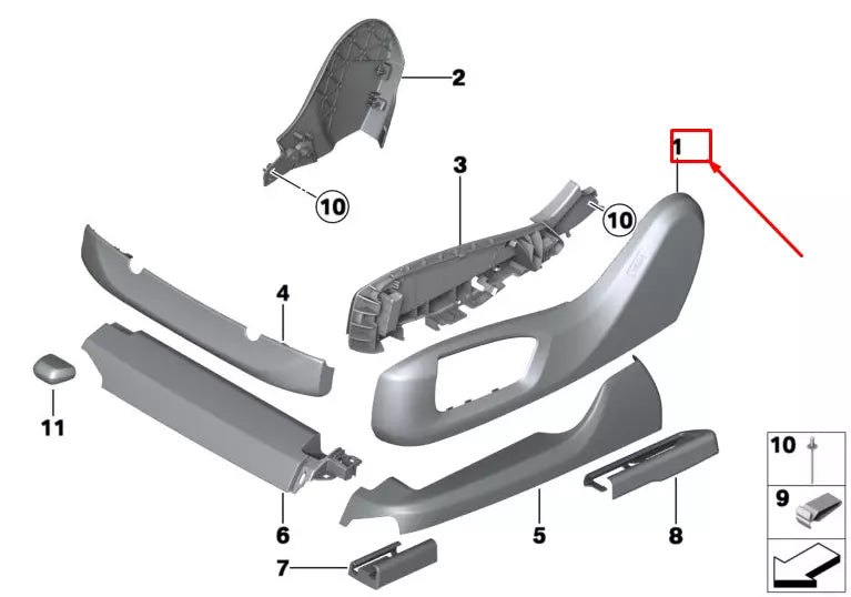 NEW BMW 5 TOURING G31 FRONT OUTER LEFT SEAT TRIM 52107405723 ORIGINAL