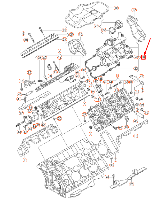 new audi a4 b8 cylinder head cover cylinders 4-6 06e103471s original