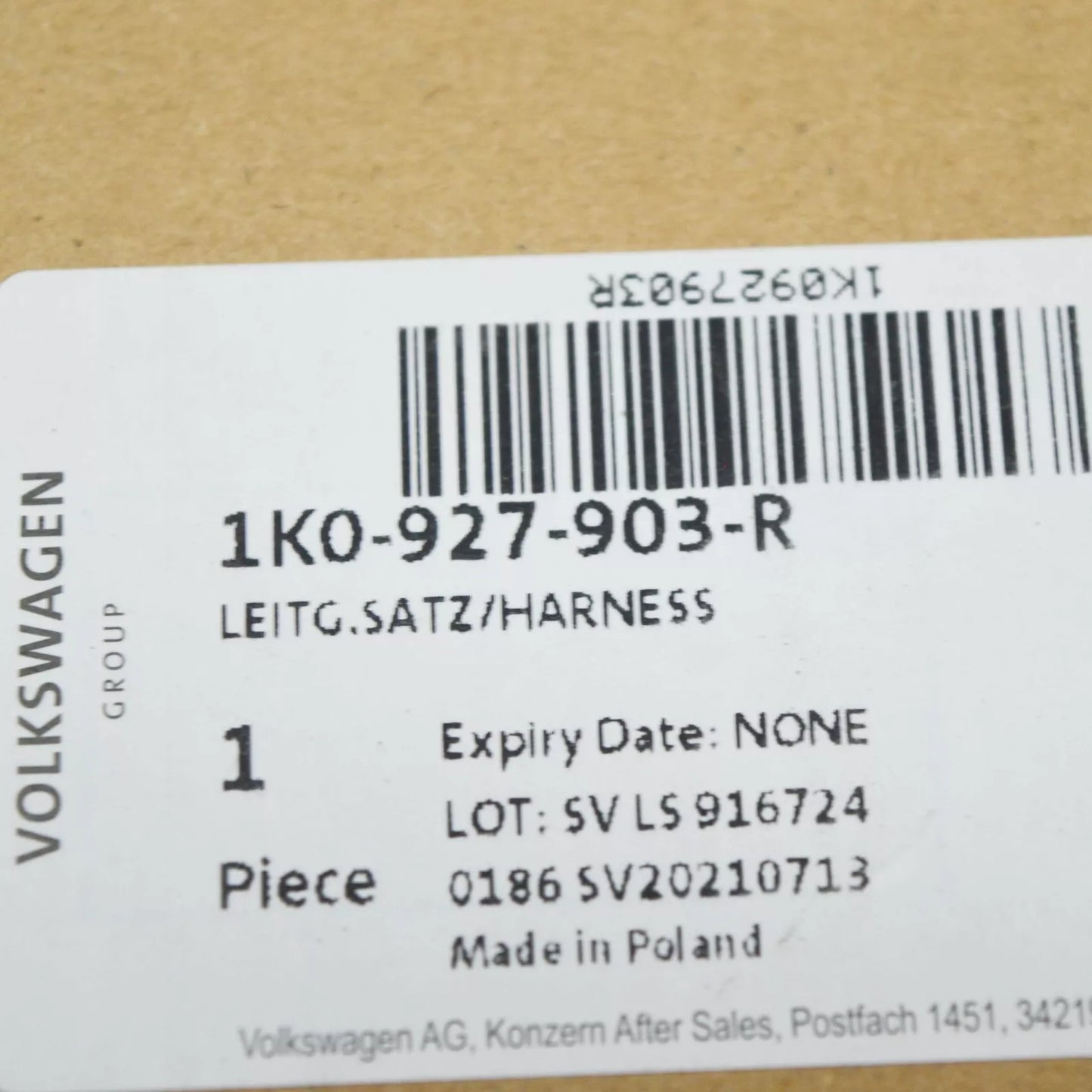 NEW VW GOLF MK6 CONVERTIBLE FRONT LEFT ABS WIRING HARNESS 1K0927903R