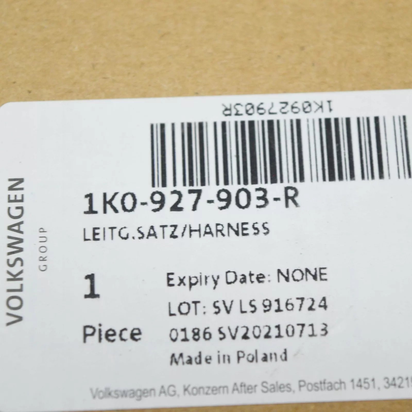 NEW VW GOLF MK6 CONVERTIBLE FRONT LEFT ABS WIRING HARNESS 1K0927903R