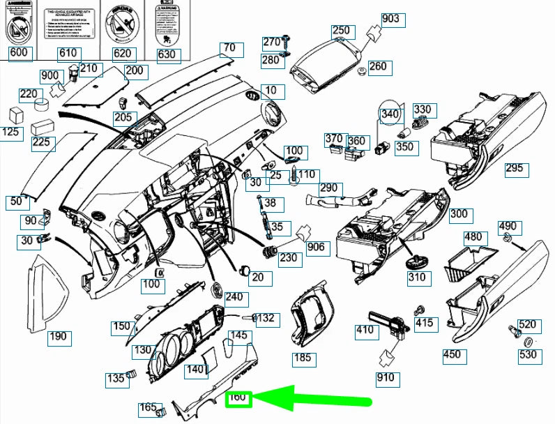 NEW MB C W204 INSTRUMENT PANEL SPEEDOMETER BOTTOM COVER RHD A2046890939