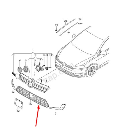 NEW VW GOLF MK7 FRONT BUMPER LOWER CENTER GRILLE 5GE853671AFOD 2015