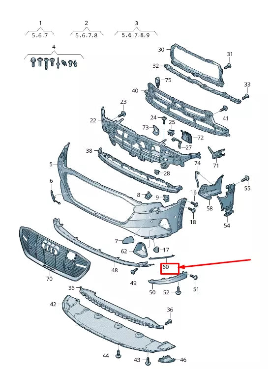 NEW AUDI E-TRON GEN FRONT RIGHT BUMPER TRIM 4KE8533349B9
