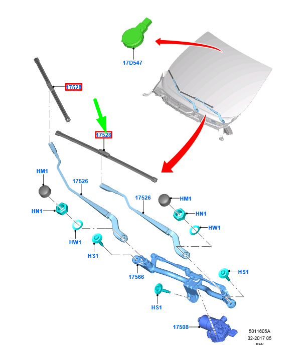 new ford ecosport mk2 front wiper right blade rhd cn15-17528-cb 1803220 original