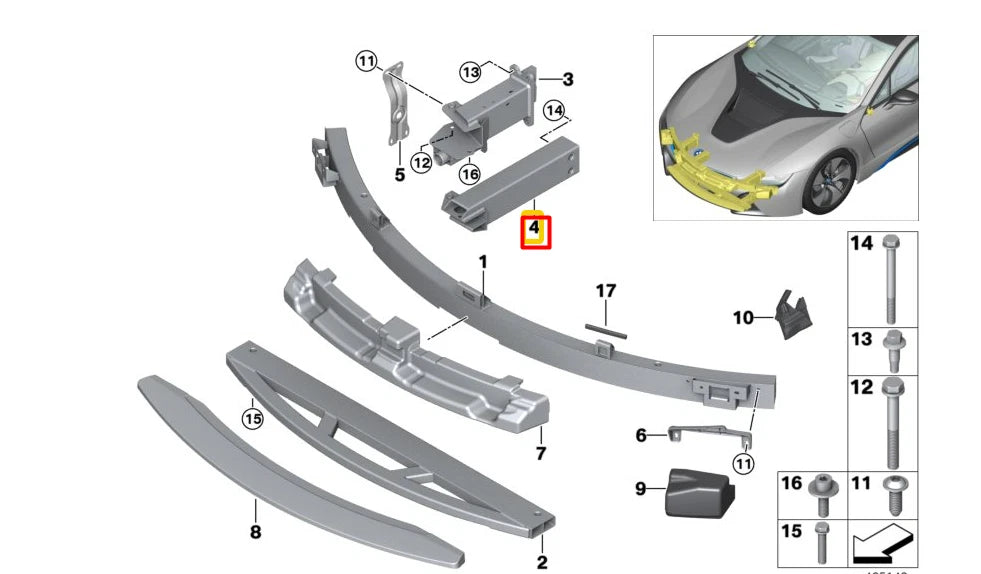 NEW BMW I8 I12 FRONT LEFT SIDE CRASH ABSORBER LOWER 51117336205 ORIGINAL