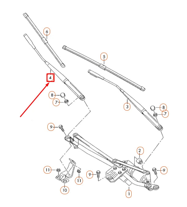 NEW AUDI TT 8J FRONT WINDSHIELD AERO RIGHT WIPER ARM LHD 8J1955408A1P9 ORIGINAL
