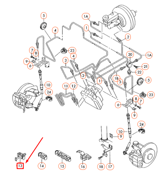 new audi a2 8z front brake line bracket 2 point 8z0611797 original