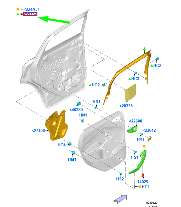 new ford kuga mk2 c520 rear door trim right top moulding 2201866 original