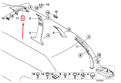 NEW BMW 5 E39 RIGHT INTERIOR A-PILLAR TRIM 51438235008 8235008 ORIGINAL