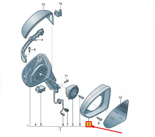 NEW VW GOLF VIII CD MK8 FRONT LEFT DOOR MIRROR FRAME 5H08576019B9 ORIGINAL