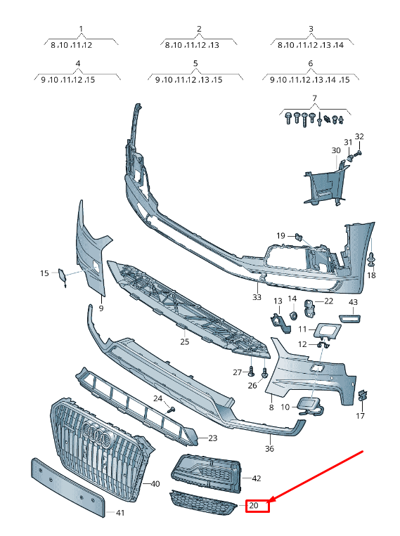 NEW AUDI A4 AVANT B9 FRONT RIGHT BUMPER LOWER GRILLE 8W0807680 ORIGINAL
