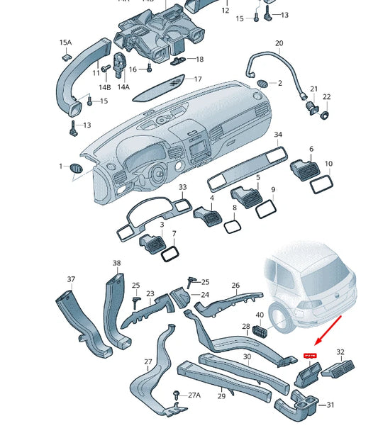 NEW VW TOUAREG 7P MK2 CONSOLE REAR AIR VENT INTERMEDIATE PIECE 7P6819240