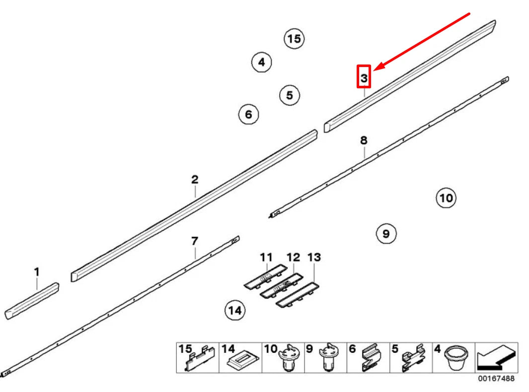 NEW BMW 5 E39 REAR LEFT DOOR MOULDING 51138159297 8159297 ORIGINAL