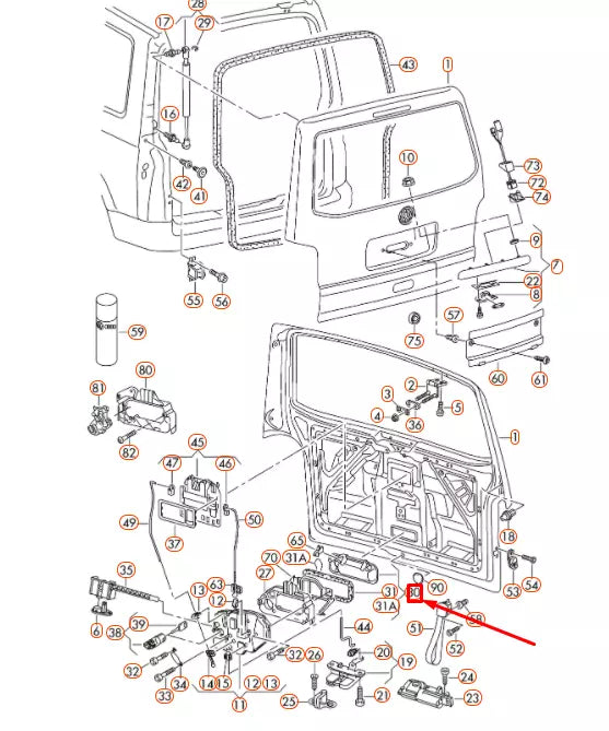 NEW VOLKSWAGEN TRANSPORTER T5 REAR LID PRIMED HANDLE 7H0827561AGRU