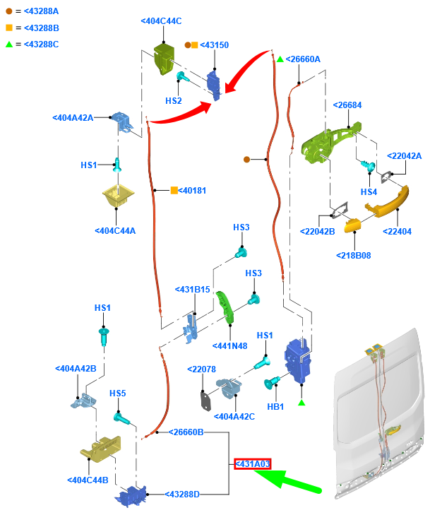 new ford transit mk4 rear back door handle latch bk31-v431a03-ah 2256255