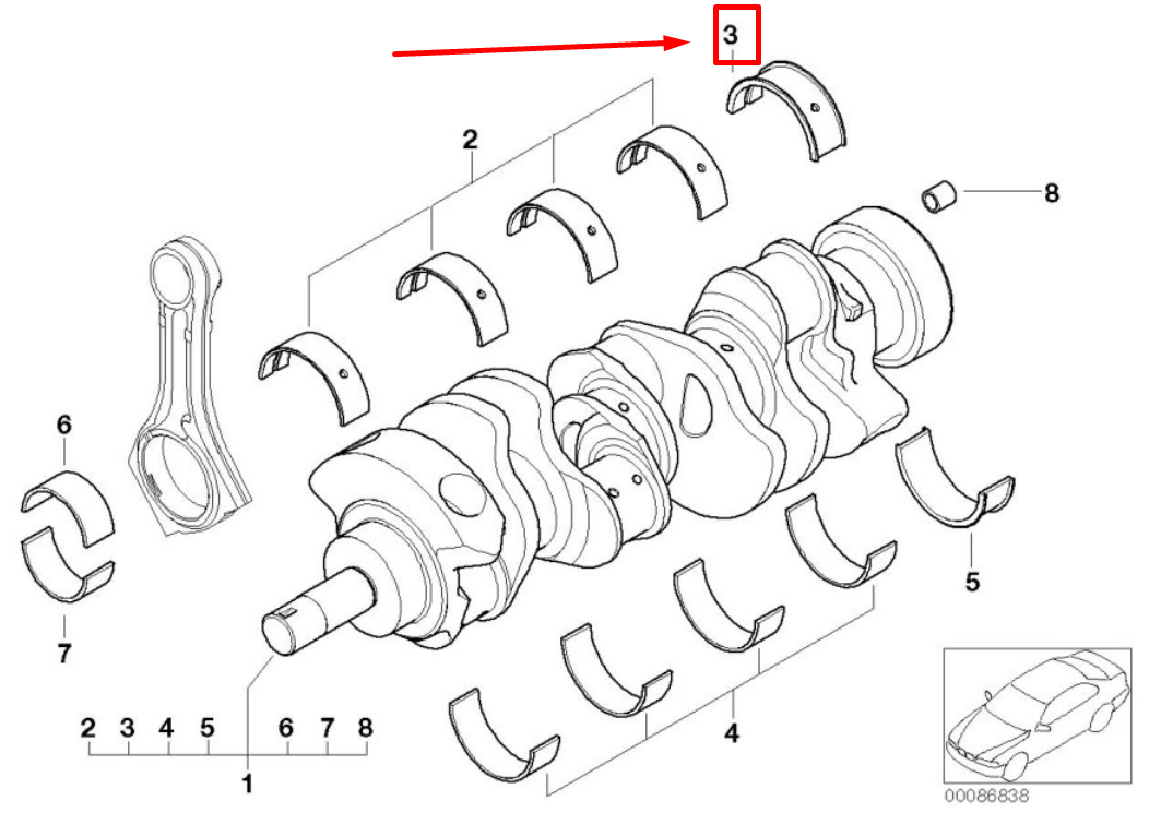 new bmw 5 e60 upper crankshaft bearing shell 11217841610 7841610 original