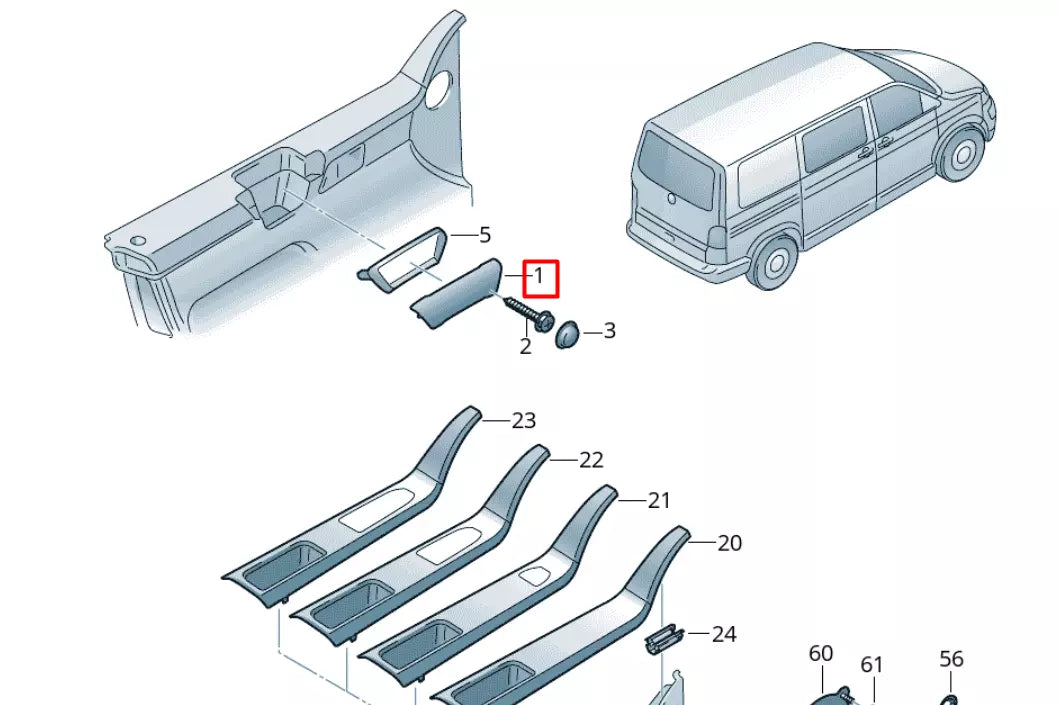NEW VOLKSWAGEN TRANSPORTER T5 HANDLE SHELL UPPER PART 7H0867171C9B9 ORIGINAL