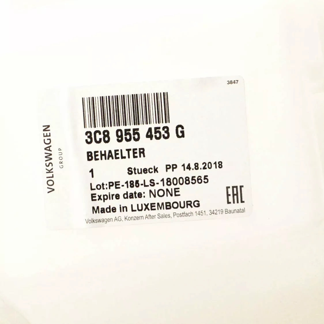 NEW VOLKSWAGEN CC WASHER FLUID RESERVOIR TANK 3C8955453G