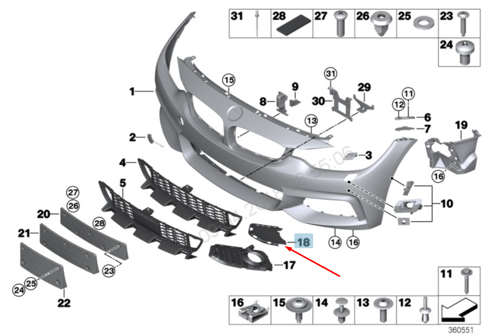 new bmw 4 f32 front bumper m sport right grille trim 51118054550 2015 original
