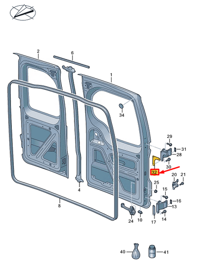 new vw caddy sb mk4 rear right upper door seal 2k7827158a original