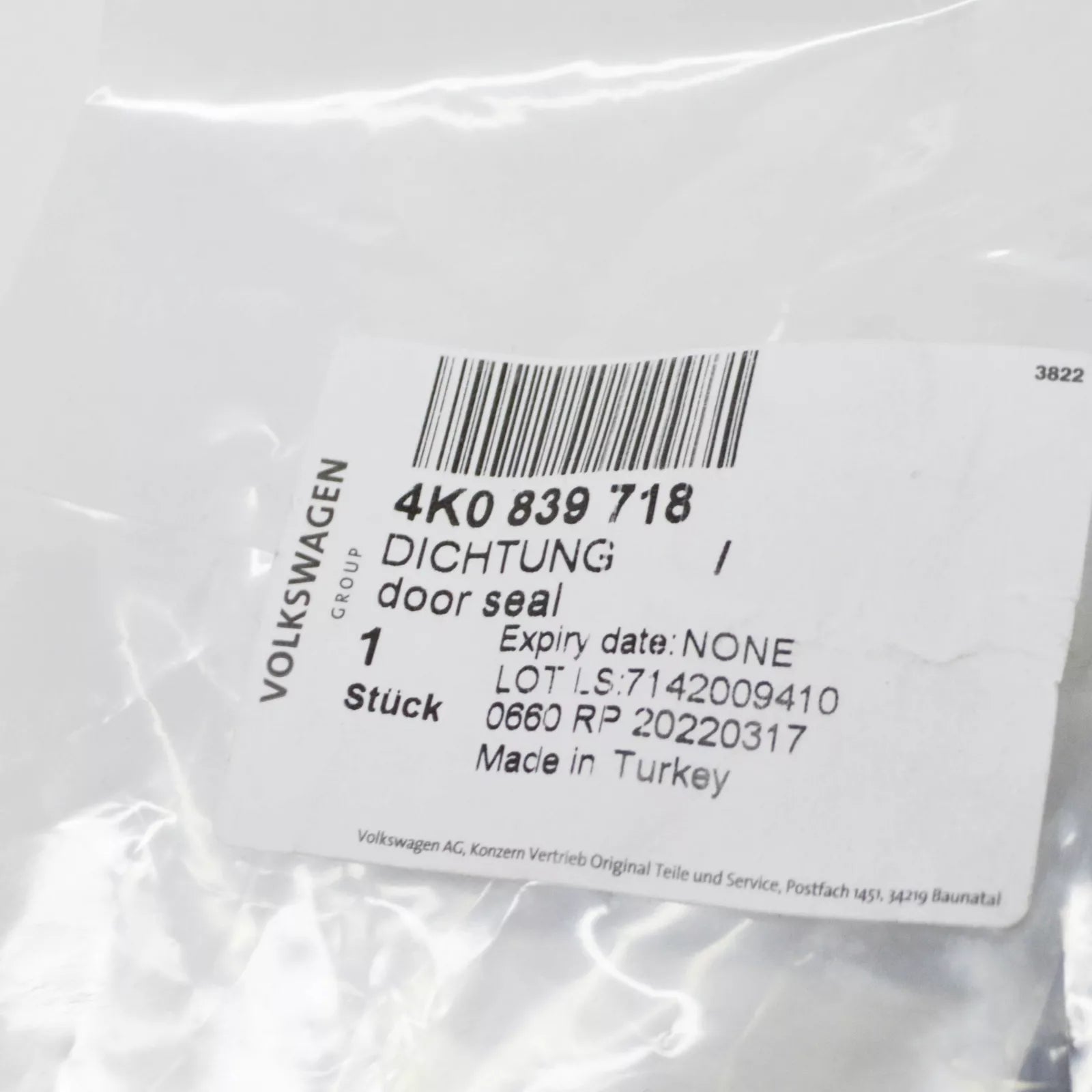 NEW AUDI A6 C8 REAR RIGHT OUTER DOOR SHELL SEAL 4K0839718 ORIGINAL