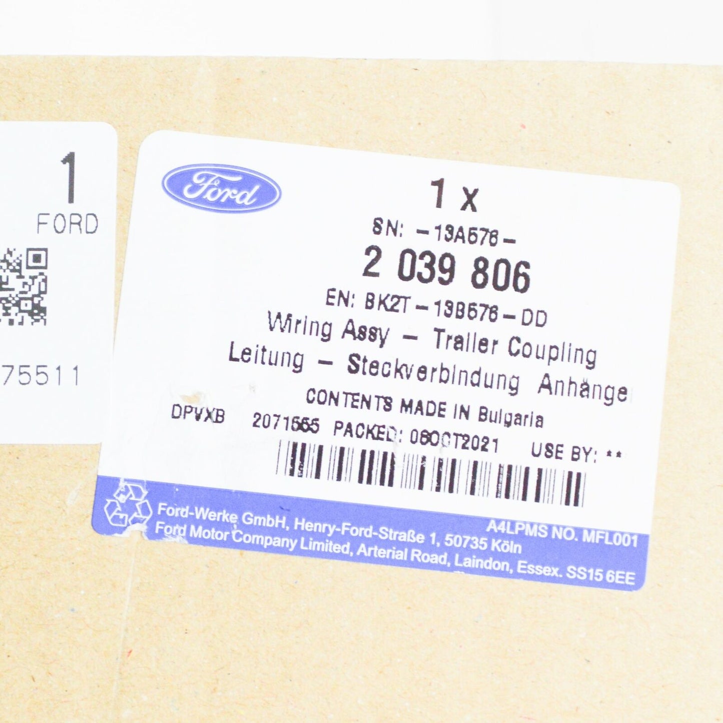 new ford tourneo custom trailer coupling wiring bk2t-13b576-dd 2039806 original