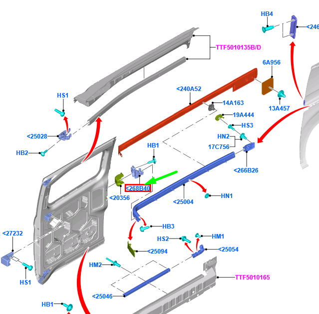 new ford tourneo custom sliding side load door left roller 1892579 original