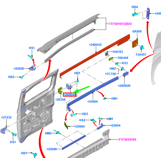 new ford tourneo custom sliding side load door left roller 1892579 original