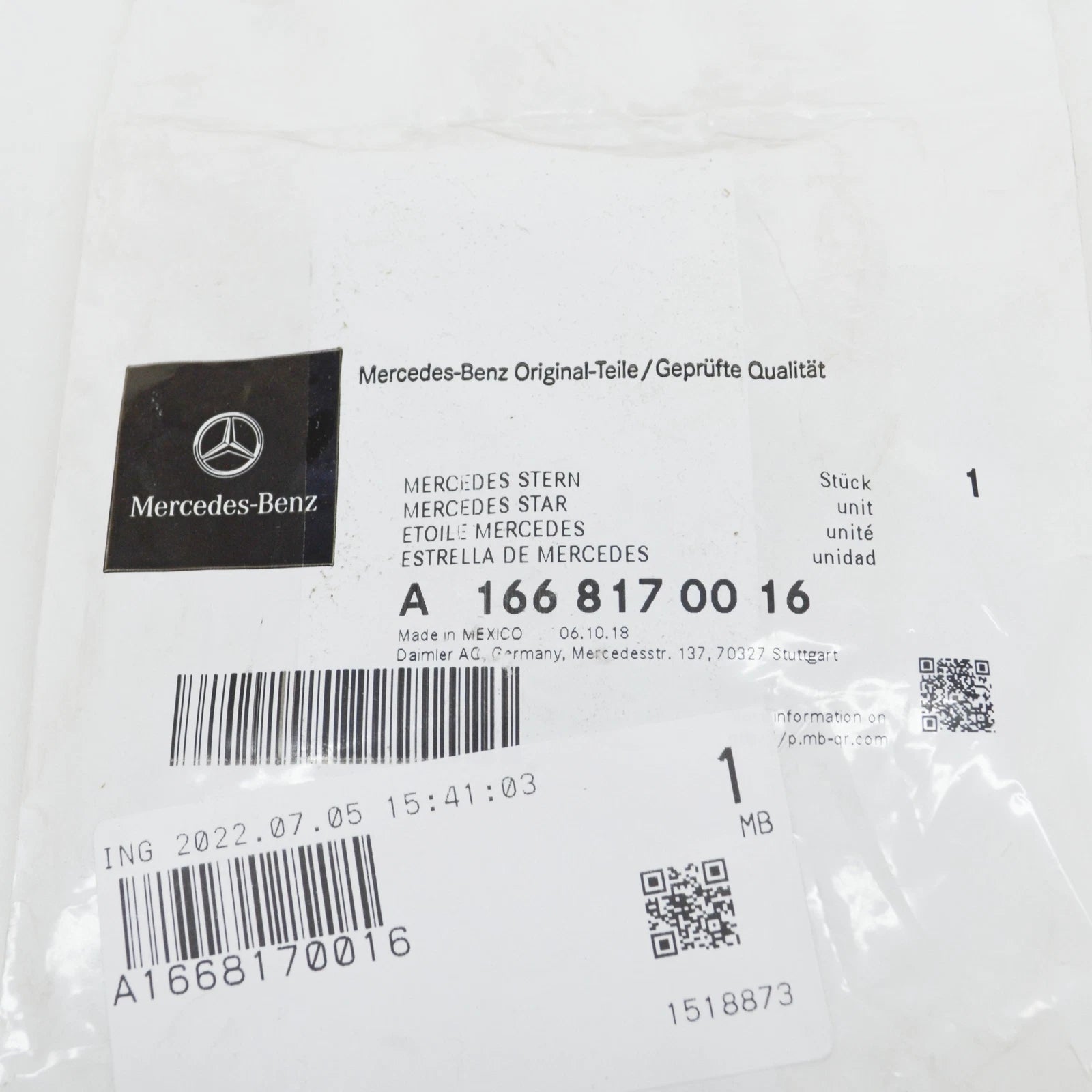 NEW MERCEDES-BENZ ML-CLASS W166 REAR TAILGATE BADGE A1668170016 2014 ORIGINAL