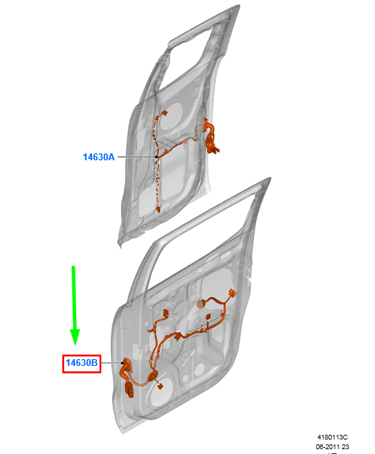 new ford ranger t6 mk1 rear left door wiring ab39-14241-dh 1873625 original