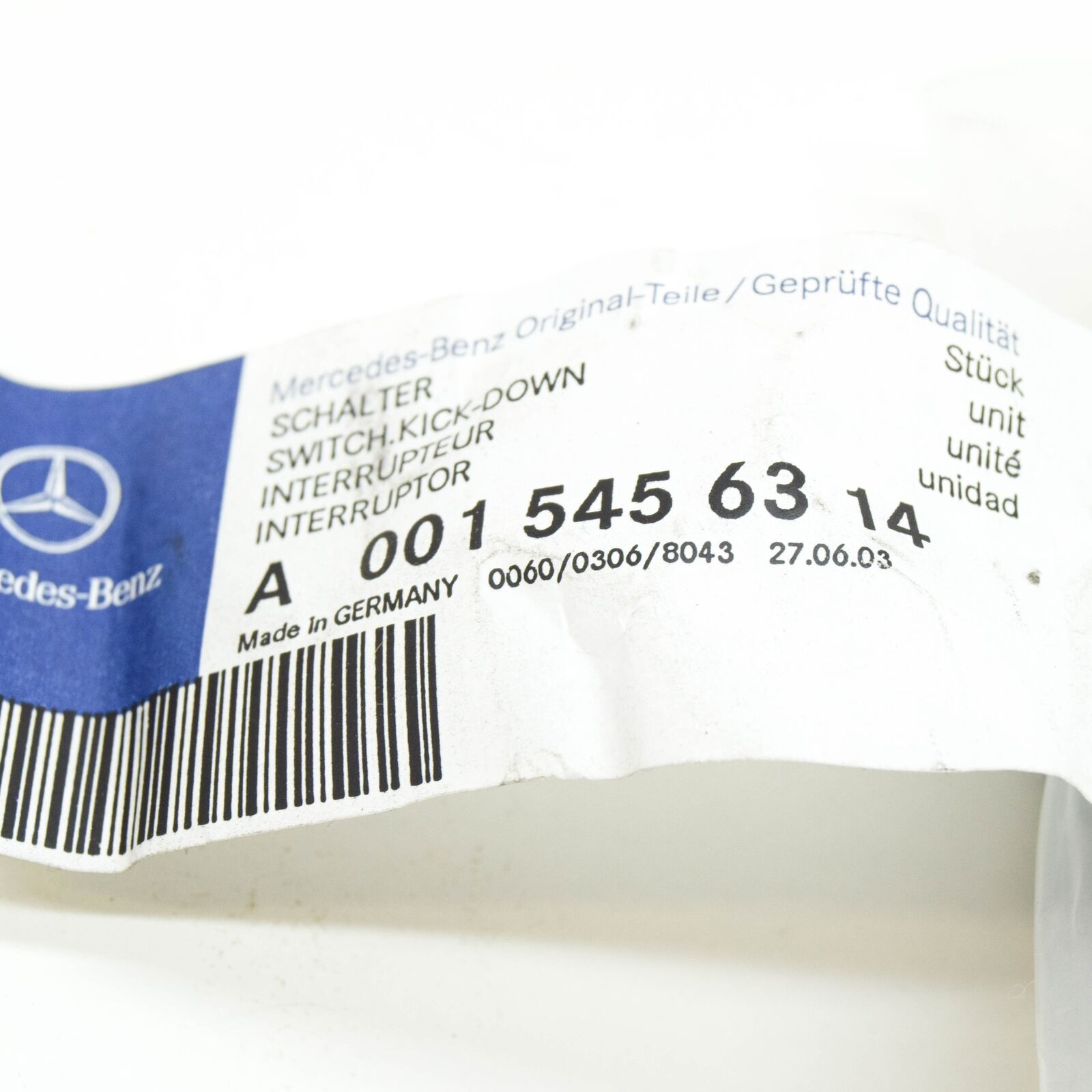 NEW MERCEDES-BENZ E W124 ACCELERATOR PEDAL KICK-DOWN SWITCH A0015456314 ORIGINAL
