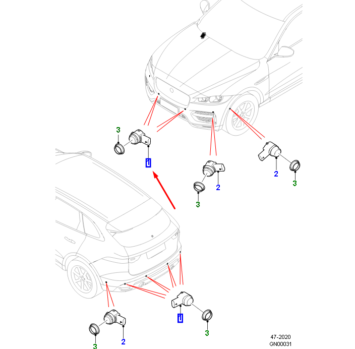 new jaguar f-pace x761 front parking inner sensor t2r51626 original