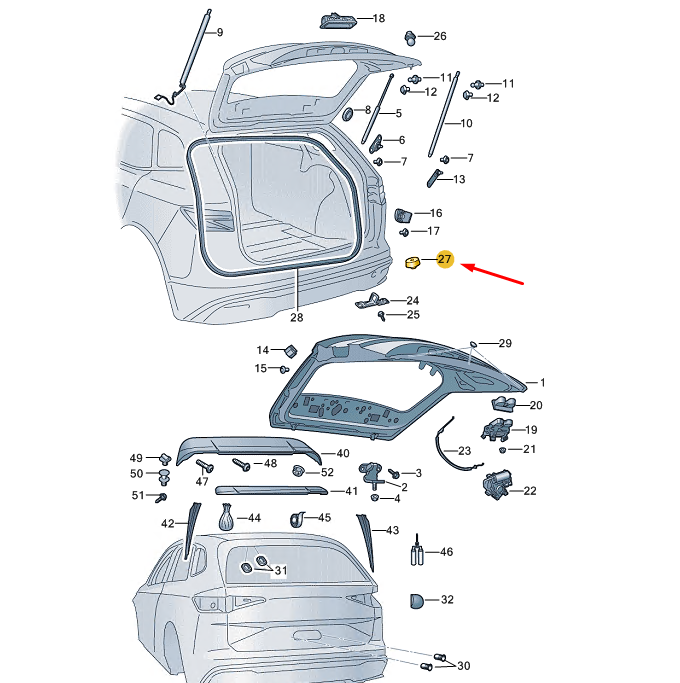 new skoda enyaq iv rear lid bungs 1k8827951 original