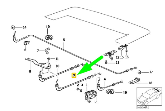 NEW BMW 3 CABRIO E36 CONVERTIBLE TOP EMERGENCY RELEASE CABLE 67618360233