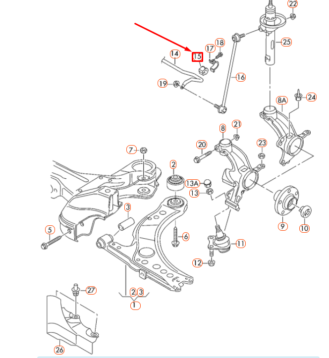 new audi a1 mk1 front stabilizer rubber bush 6q0411314r original