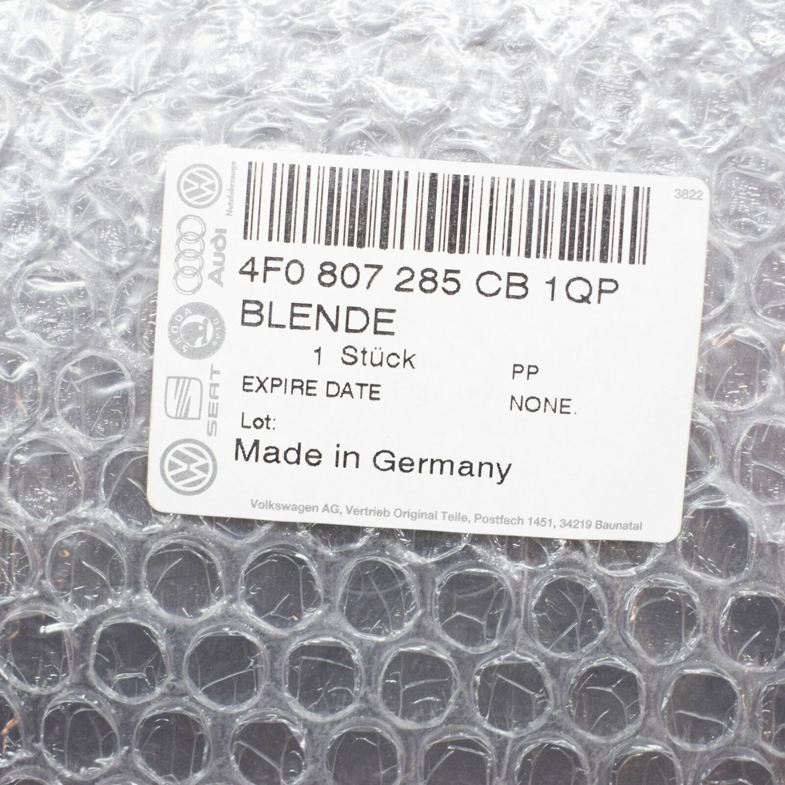 NEW AUDI A6 C6 FRONT LICENCE PLATE TRIM 4F0807285CB1QP ORIGINAL