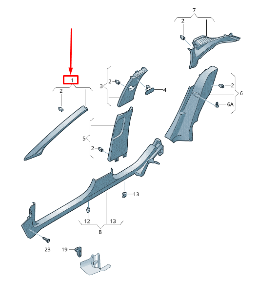 new seat arona kj left upper a-pillar trim 6f9867233ey20 original