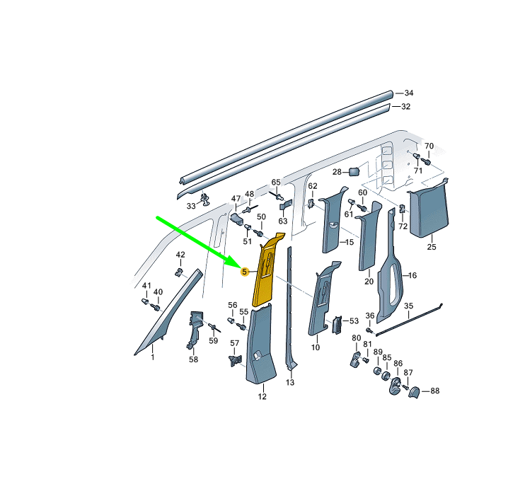 new vw transporter t6 left side b pillar upper trim 7e0867243py20 original